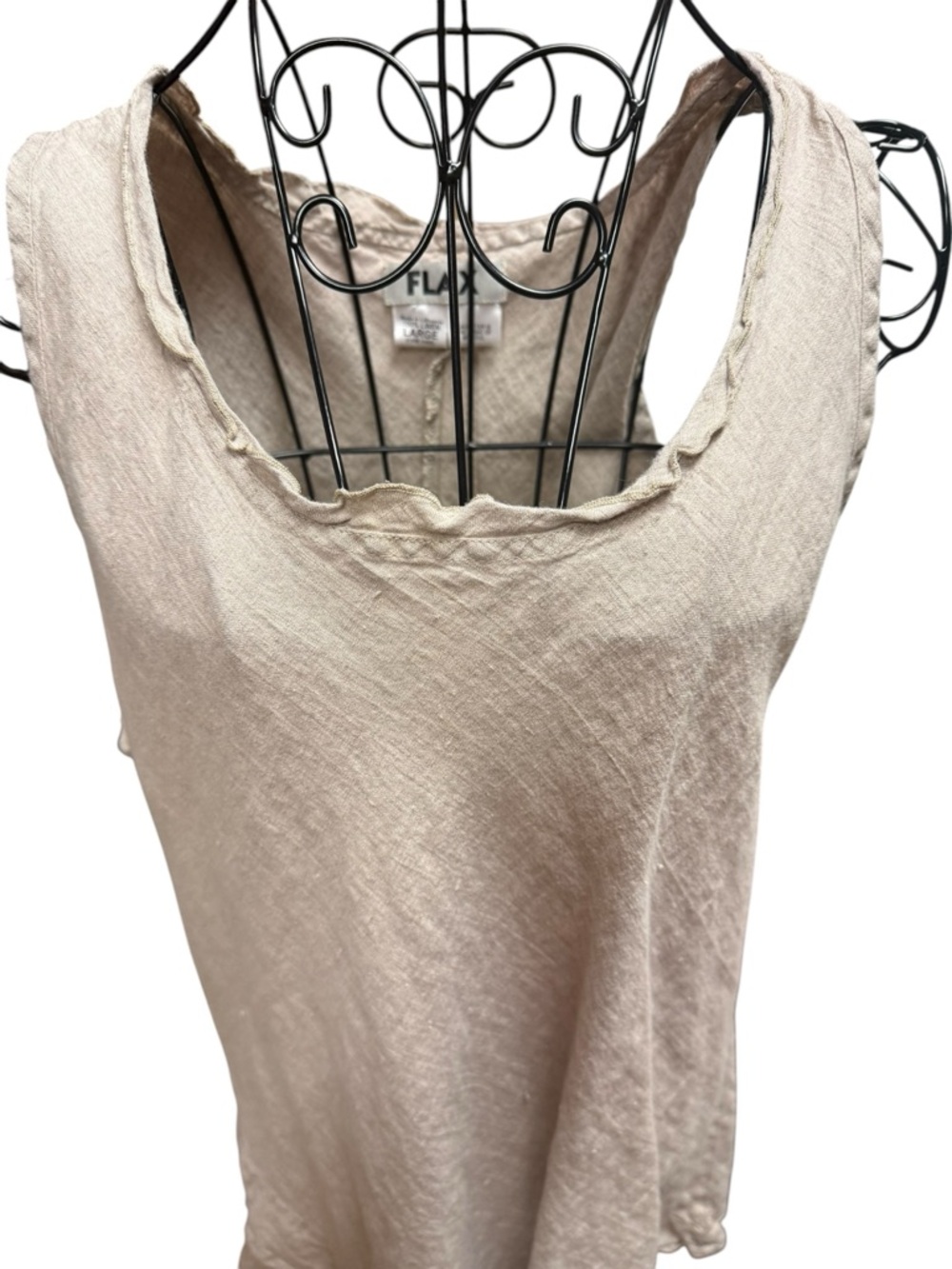 Flax 100% Linen Beige Asymmetrical Tunic Tank Large - Picture 3 of 5